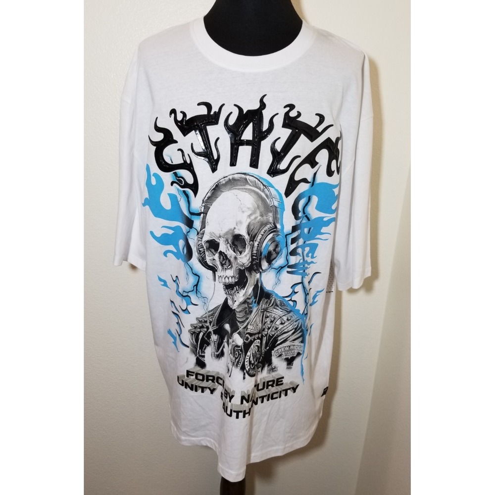 SOC by State of Crew Mens 5X White T-Shirt Skeleton Streetwear Grunge Retro NWT